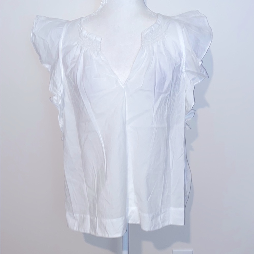HD in Paris white flutter sleeve V neck sleeveless top